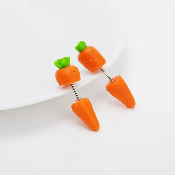 Gestüt Ohrringe IL2C-3 Polymer Clay 3d Karottenstift für Mädchen Frauen Kinder Geschenke Festliche Osterfutter Schmuck Orange Charme