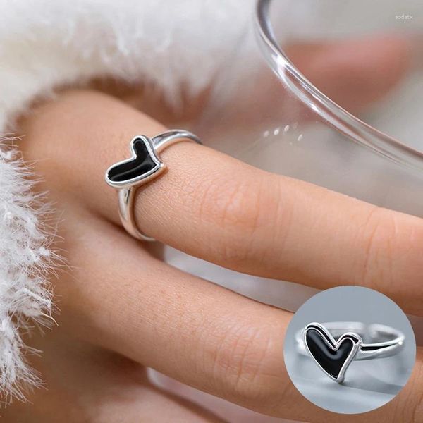 Ringos de cluster 925 Sterling Silver Love Heart Open Ring para mulheres Menina Moda Smooth Drop Glazes Design Jóias Presos de festa