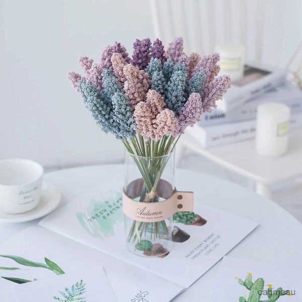 Fiori secchi 6 pezzi schiuma di lavanda bouquet sposa a buon mercato vaso di fiori artificiali per decorazioni per la casa fiori decorativi di nozze ghirlanti piante finte