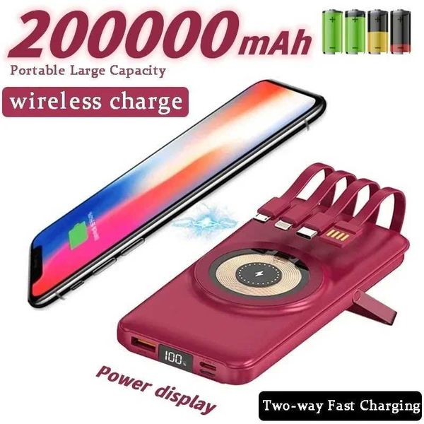 Cell Power Banks Pacote de energia sem fio 200000mAh Atração magnética rápida portátil Cabo embutido três em uma fonte de alimentação móvel durável 240424