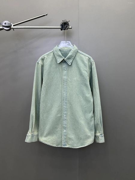 Damenblusen Hemd reine Baumwoll -Denim Stoff machen alte Wäsche Retro Green Restoration Grad