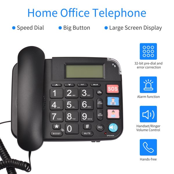 Accessori Telefono con cavo Big Button Desaggio Porta fisso Telefono telefono Supporto Speed ​​Diare/Anello Volume Controllo per gli anziani Home Office