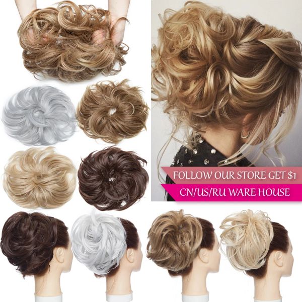 Chignon Snoilit Synthetic Fluffy Chignon mit elastischen Band zerkleinerte chaotische Brötchen Haar Hochsteckfrisur Chignon Haare Haarthaar für Frauen 85g