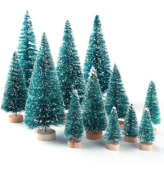 Künstliche gefrostete Sisal -Weihnachtsbaumflasche Pinsel Bäume mit Holzbasis DIY Crafts Mini Pine für Weihnachten Home Tisch D1687991