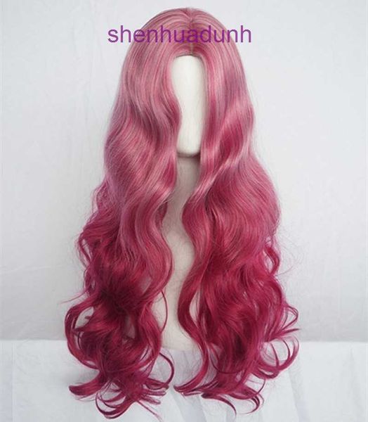 Peruca feminina longa cabelo cacheado ondas grandes bangs bangs vermelha alta temperatura de seda harajuku lolita série capa de peruca
