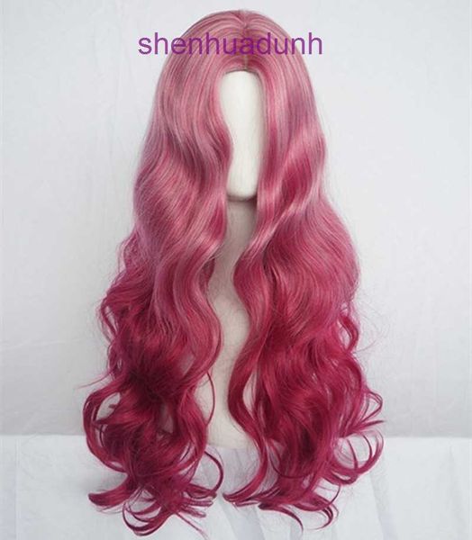 Perücke weiblich langes lockiges Haar Big Wave Split Bangs Rot Hochtemperatur Seiden Harajuku Lolita Serie Perückenabdeckung