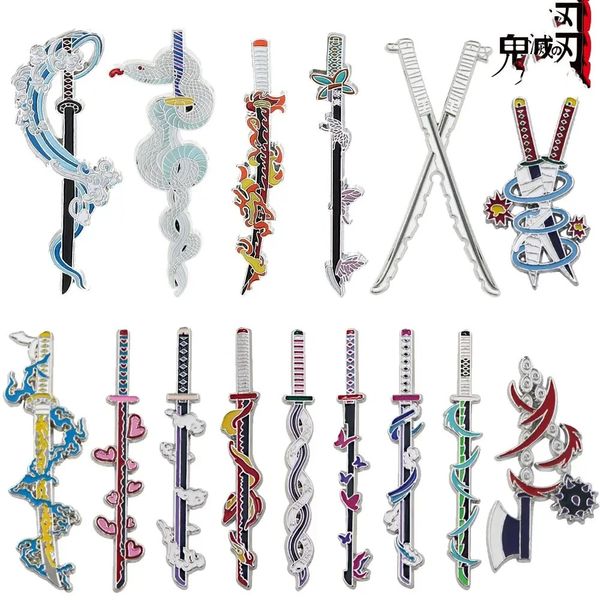 Anime Dämon Brosche Emaille Kimetsu no yaiba Sword Pins Badge Fans Cosplay Souvenir Requisiten Rucksack Schmuckgeschenk