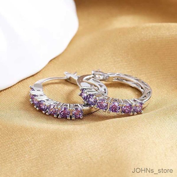 Stud Fashion Classic Simple Creative Colorful Zircon Hoop Orecchini per le donne Trend Luxuria Purple CZ Birthing Birthday Party Gioielli