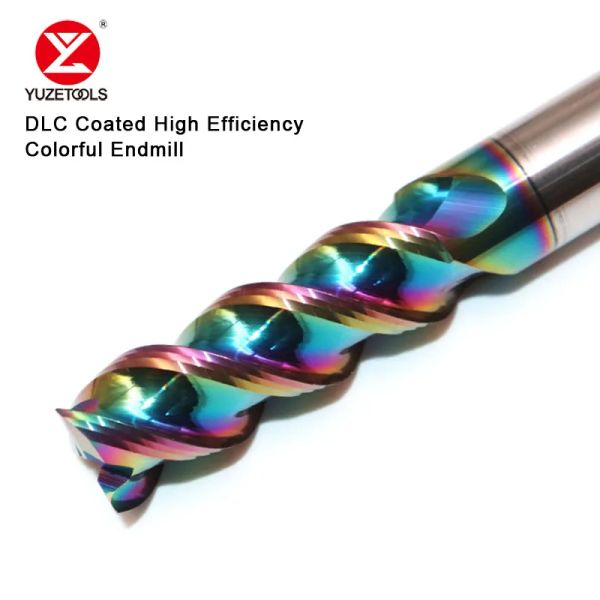 Shavers Yuzetools HRC60 DLC -Beschichtung Buntes Hochglanz -Aluminium -Fräste -Cutter Wolfram -Carbid -Stahl -3Flute -Endmühle mit hoher Effizienz