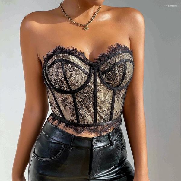 Tanques femininos Camisola de renda sexy sem alças com anel de anel de anel de aço de peixe estilos de estojo de rua Slimming e busting aprimorando para mulheres