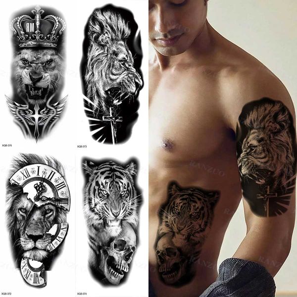 Tattoo Transfer wasserdichte temporäre Tattoo Aufkleber Big Tiger Lion Wolf Rose Arm Tattoo Hipster Tattoo Mann Tattoo Körper Tattoo Art Tatuajes 240426