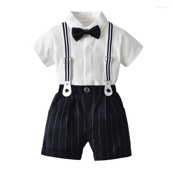 Kleidungssets geboren Baby Boy Bow Outfit Set formeller Gentleman Anzug für Sommerkleidung Strampler Shorts Kinder Jungen
