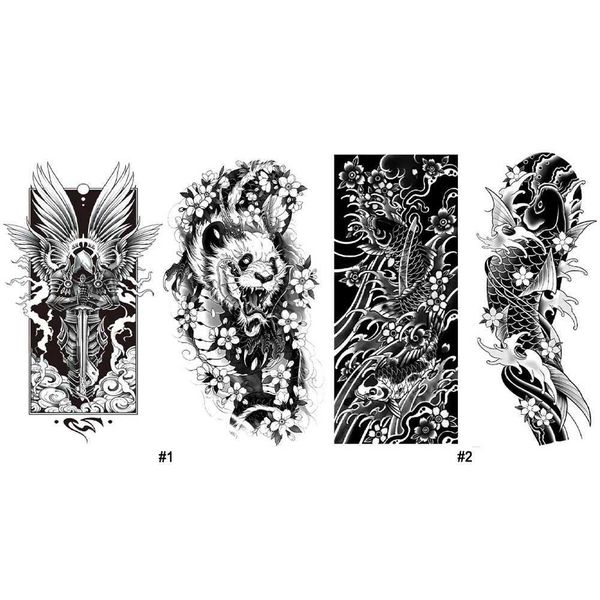 Ygoq Tattoo Transfer 2pcs Wave Flower Tattoo Adesivo Knight e Panda Waterproof Semi Permanent Tattoo Tatoo Adesivo Tatoo Tatoo per uomini 240427