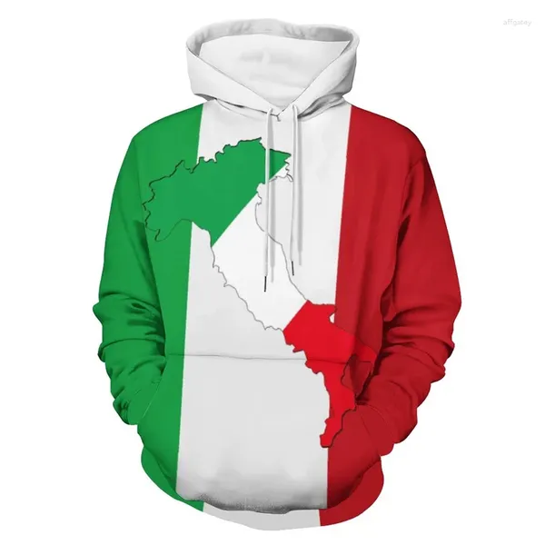 Felpa con cappuccio da uomo Mappa bandiera italiana Mappa stampata 3D con cappuccio per uomo vestiti sport di moda in felpe con cappuccio dell'esercito italiano