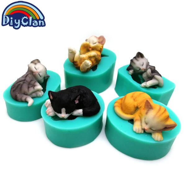 Moldes 3d gatinhos silicone bolo bolo moldes adorável molde de gato de chocolate sugarcraft para cupcakes decoração de cozinha de cozinha de cozinha