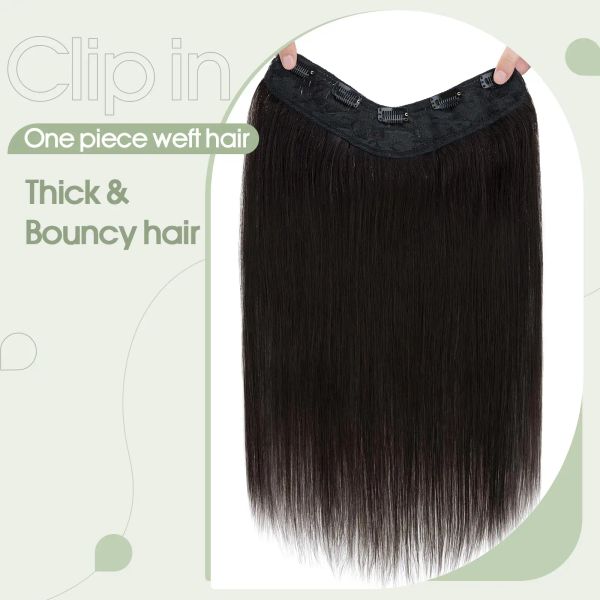 Clipe de peça em extensões de cabelo 5 clipes 3/4 cabeça cheia v parte trama de cabelo mais grosso laca laca de uma peça Extensões de cabelo #1B NATURAL BLACK