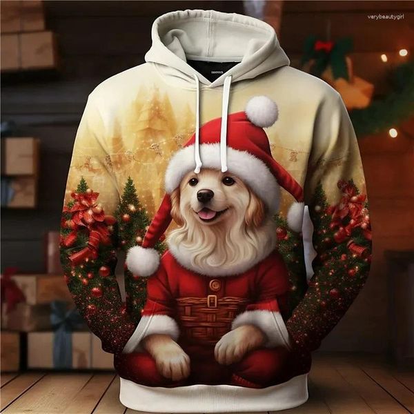 Hoodies masculinos engraçados de natal, cães gráficos de camisetas de moda de Natal Tree Snowflake Girl Pullovers casual para homens roupas tops