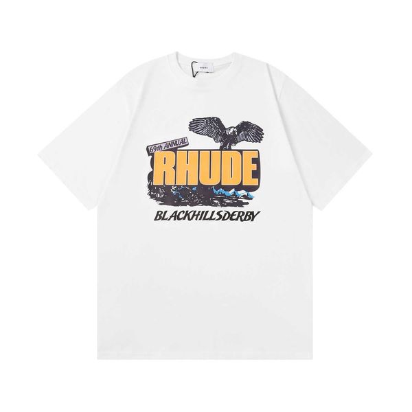 2024 Summer New Rhude Fashion Brand T-shirt de mangas curtas para homens e mulheres Instagram casal popular versátil solto eh3i