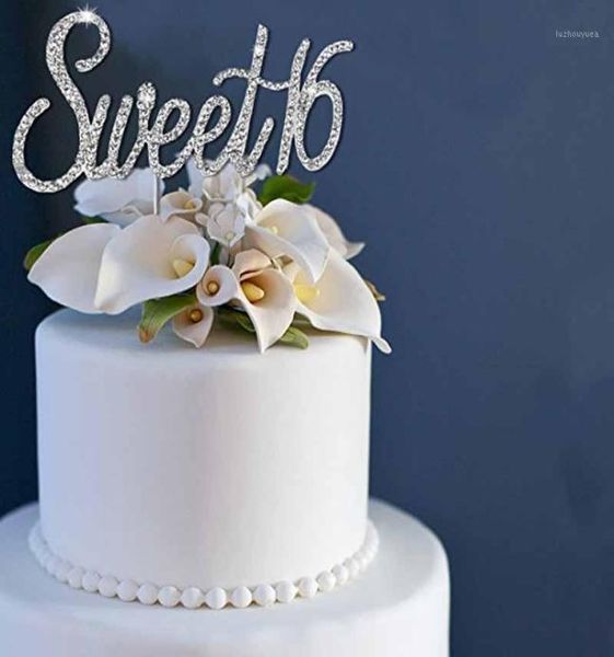 Shinestones sweet 16 bolo topper menino menina de 16º aniversário de festas de aniversário de mesa centrais decoração a favor, fornecimento de ouro prata5904249