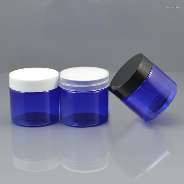 Speicherflaschen 50 Gramm Blue Pet Jar Topf Schwarzes weißes Creme Maske Gel Essenz Mlisturizer Emulsion Wachs Hautpflege Kosmetische Packung