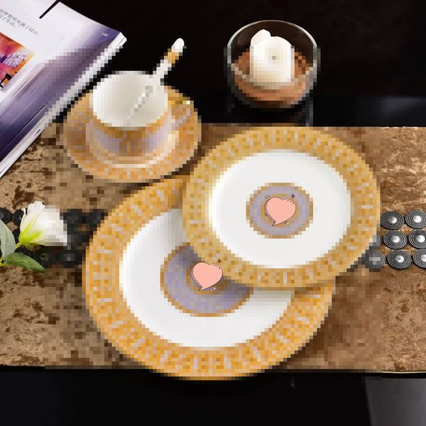 Designer -Geschirr Sets 4 PCs Set Tiermuster Keramikgeschirr Bone China Steak Teller Dinner Sets Kaffeetasse und Untertasse