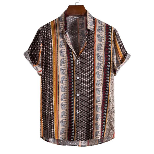 Erkekler Sıradan Gömlek Hawaii Rain Sosyal Retro Gömlek Bluz Erkekler İnce Vintage Stripe Kısa Kollu Yaz Yeni Çiçek Baskı Plaj Giyim Camisa 240424