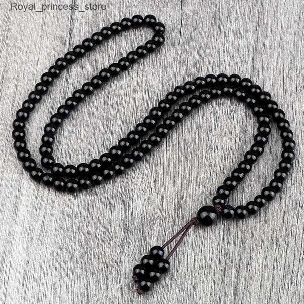 Colares pendentes brilhantes miçangas de pedra natural obsidiana obsidiana fosco fosco 108 MARA BEADS MEDITAÇÃO DE MEDITAÇÃO DE MEDITAÇÃO Q240426