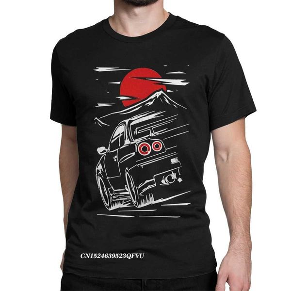 Erkek Tişörtler Erkekler T-Shirts Skyline GTR 34 Haruna JDM Sportcar Vintage Premium Pamuk T Shirt Japon Hızlı Araba Üstleri Tişörtler giysileri T240425