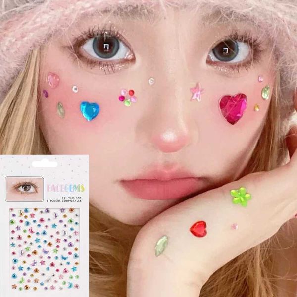 Festival di musica di trasferimento di tatuaggi Crystal Tattoo Sticker Glitter Eyeliner Eyeliner Make Up Face Diamond Tattoo Rock Rhinestone Makeup Strumento 240426