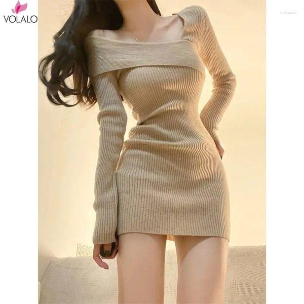 Abiti casual Vollolo in stile coreano mini maglia a maglia da donna monopezzo coquette sexy tunica a maniche lunghe cabaret kaki abiti invernali