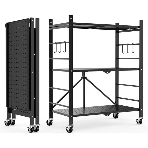 Rack de armazenamento multiuso com 20 ganchos e design dobrável de 5 camadas - rack de arame de aço para serviço pesado para garagem, cozinha ou organização de quartos de até 440 libras