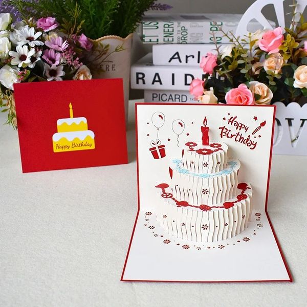 Novo cartão de feliz aniversário para meninas, esposa, marido, marido 3d Birthday Cake Pop-up Cartings Cartings PostCards Presentes com bolo de aniversário envelope Popp up