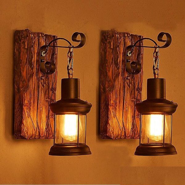 Flutlichter Wandlampe Einkopf industriell rustikaler Vintage Retro Holz Scone Metall Malerei Tropfen Lieferlicht Beleuchtung Outdoor OTDPY