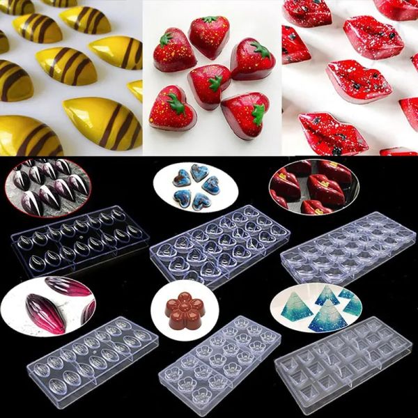 Stampi da bar cioccolato 3D forme forma a cuore in policarbonato vassoio in plastica da forno piatti strumenti per pasticceria para cioccolato stampo 17style