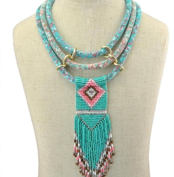 Boho Indian Multi -Layered Lätzchen Halskette handgefertigtes Harz Perlen Perlen Long Quaste Blume Statement Halsketten Frauen Afrikanische Schmuck Y6018718