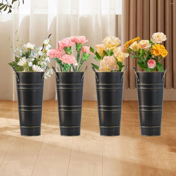 Vasen 4PCS Französische Blumeneimer Vase rustikale dekorative Eisenschirme Blütenarrangement Pflanzentafel für Garten