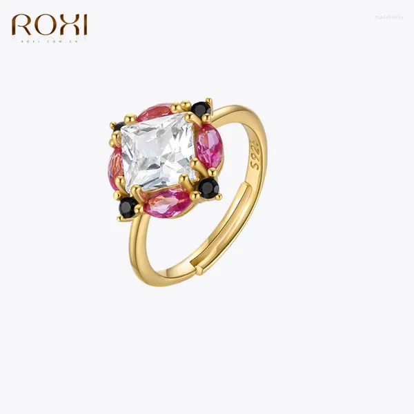 Küme Yüzükleri Roxi 925 STERLING Gümüş Geometrik Beyaz Kristal Kadın Kızlar Düğün İfadesi İnce Mücevher Hediye Anillos Bague Femme