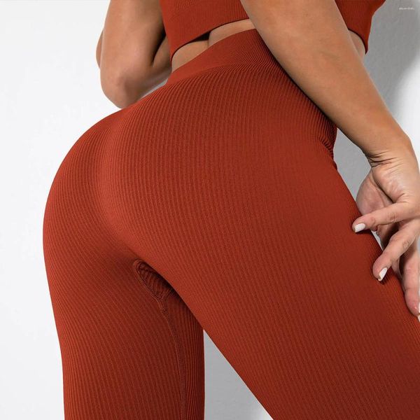 Pantaloni attivi senza cuciture senza cuciture leggings ladies ladies high waist push up leggins fitness a strisce strette per allenamento in palestra sportiva