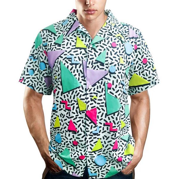 Herren lässige Shirts 80er -Jahre -Shirts 90er -Knopf -Hemden Vintage Hawaiian Beach Shirts Disco Shirts 80er 90er Themenparty Shirt 240424