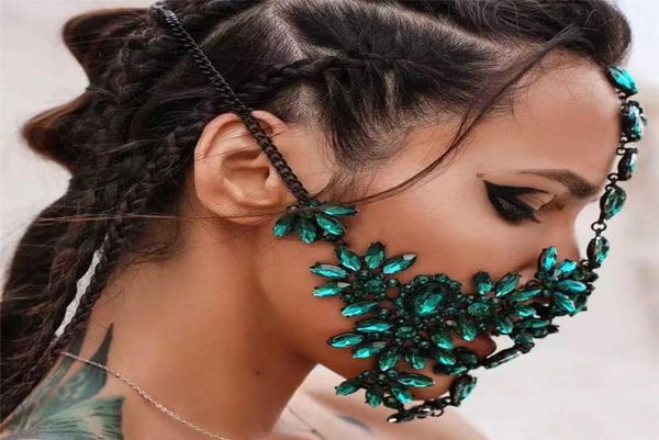 Bling Afnestone Designer зеленые маски для модного лица женщин роскошные украшения хэллоуин хрустальный декор карнавальный маскарадный маска Q08189342437
