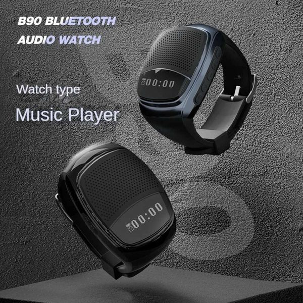 B90 Wireless Wireless Bluetooth Speaker Watch Creative Mini Audio Audio Esportes Outdoor Intelligent Display Card de rádio portátil Chamadas grátis