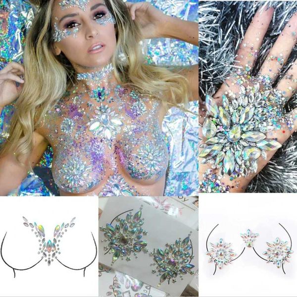 Transferência de tatuagem 1 PCS Diamante Roceira Face Jewels Adesivos de cristal 3D Tattoo temporário Tattoo adesivos de peito