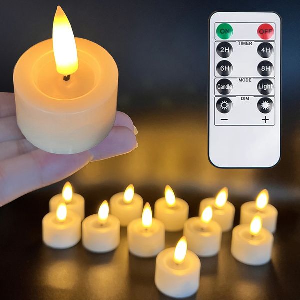 12pcs 3d Black Docht LED Flameless Battery Operated Tea Lights Kerzen mit Fernbedienungstimer Teelightchristmas Dekorationen 240416