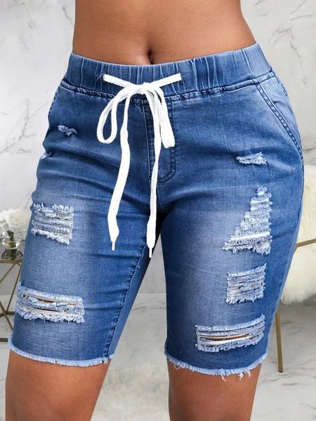 Frauen Jeans 2024 koreanischer Stil Damen Dienstring hohe Taille über der knielangen täglichen lässigen lässigen höhlen Tassels Denim Short Hosen