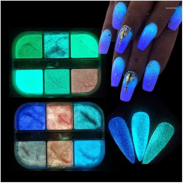 Nagelglitzer 6 Gitter Art Insous -Perlenschalenpulver Aurora Spiegel Reiben Zuckerlaser Irregar Symphonie Drop Lieferung OTLKC