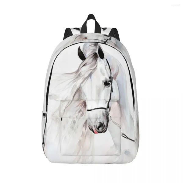 BACKPACK Student Bag WaterColor Andalusian Horse Ritratto genitore-bambino laptop coppia leggero