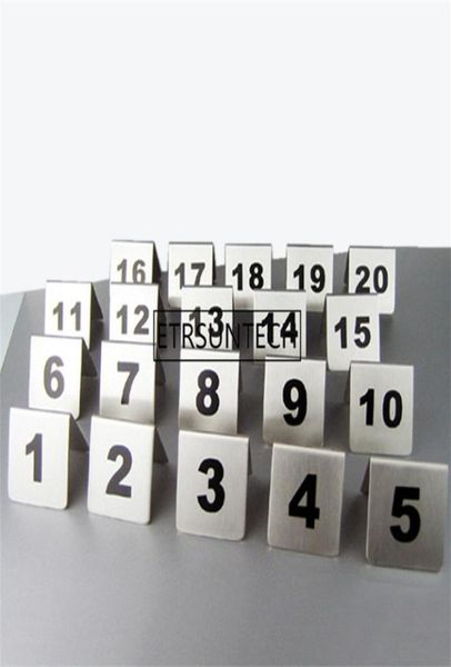 Cartões de números de mesa de aço inoxidável Casamento Restaurante Cafe Números de mesa Stick Stick para material de festa de aniversário de casamento 15019850756