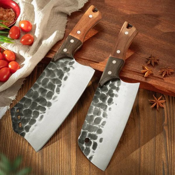 Facas de cozinha forjadas para facas 4CR13MOV Chef de aço inoxidável Chef de açougueiro Cleaver com alça de madeira para cortador doméstico
