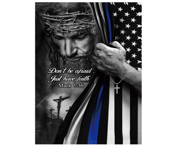 3x5ft Jesus christliche dünne blaue Linienflaggen billig eine Schicht Doppelseite Druck mit 80 Bluten Shipping9140488