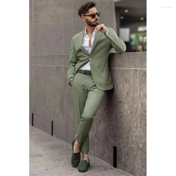 Ternos masculinos homens Men Olive Green Notch Lapela 2 peças calças Blazer Blazer Skinny Elegante Conjunto Full Smart Casual Casual Bedido Alfaiate feito